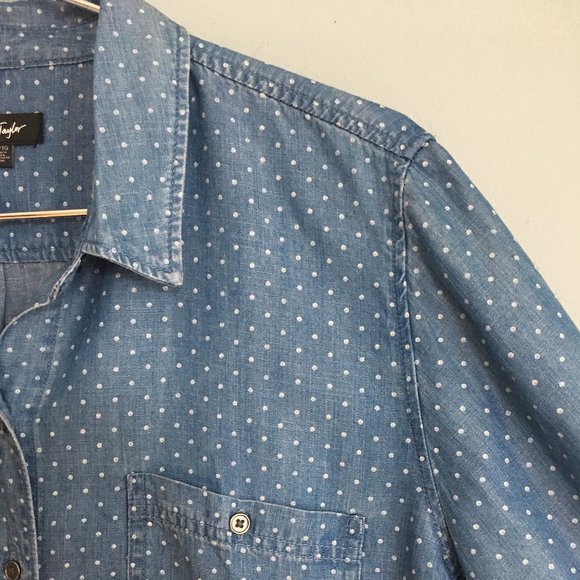 NWT Lord & Taylor Chambray white Polka Dot Top XL - Picture 3 of 6